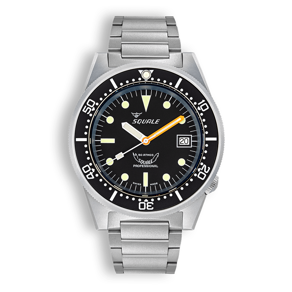Squale 1521 Black Blasted — Acier sablé — vue de face