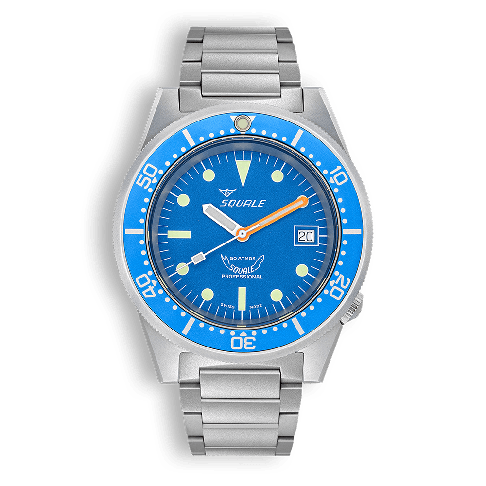 Squale 1521 Blue Blasted — Acier sablé — vue de face
