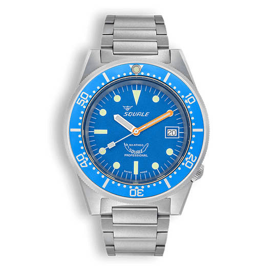 Squale 1521 Blue Blasted — Acier sablé — vue de face
