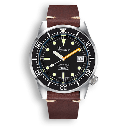 Squale 1521 Classic noire — Base — cuir marron foncé — vue de face