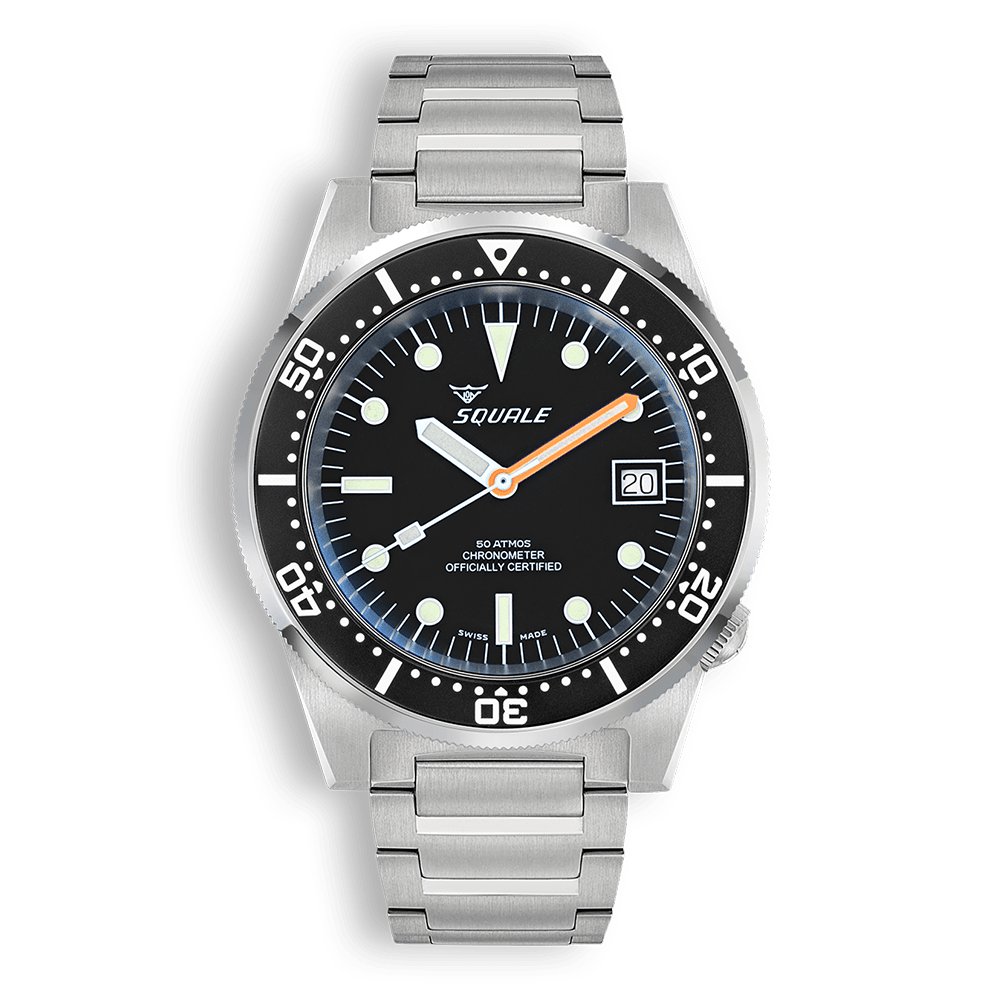 Squale 1521 Classic COSC noire — bracelet acier — vue de face