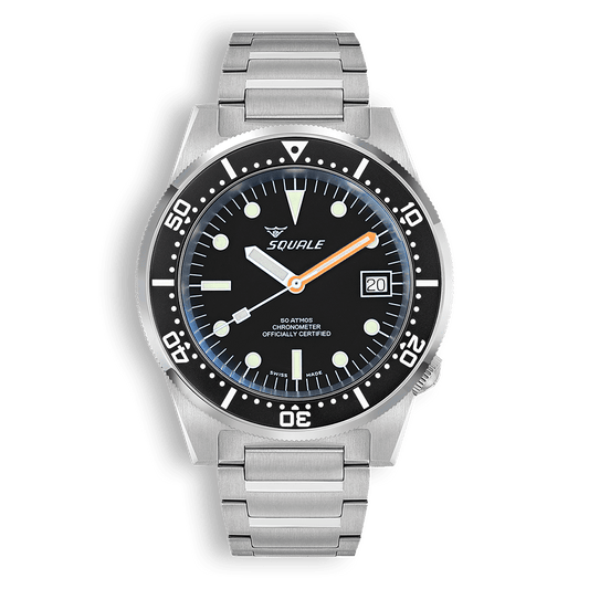Squale 1521 Classic COSC noire — bracelet acier — vue de face