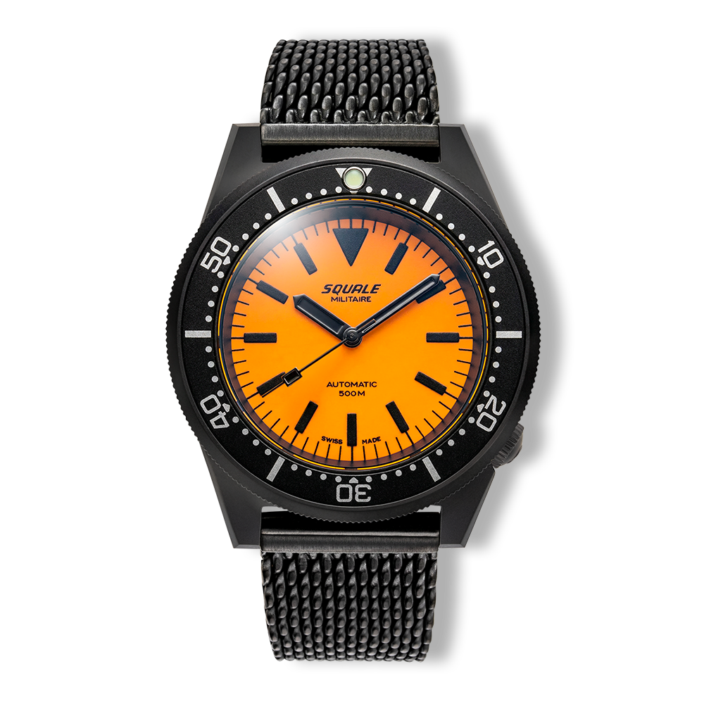 Squale 1521 Full Luminous orange Militaire — Milanais noir — vue de face