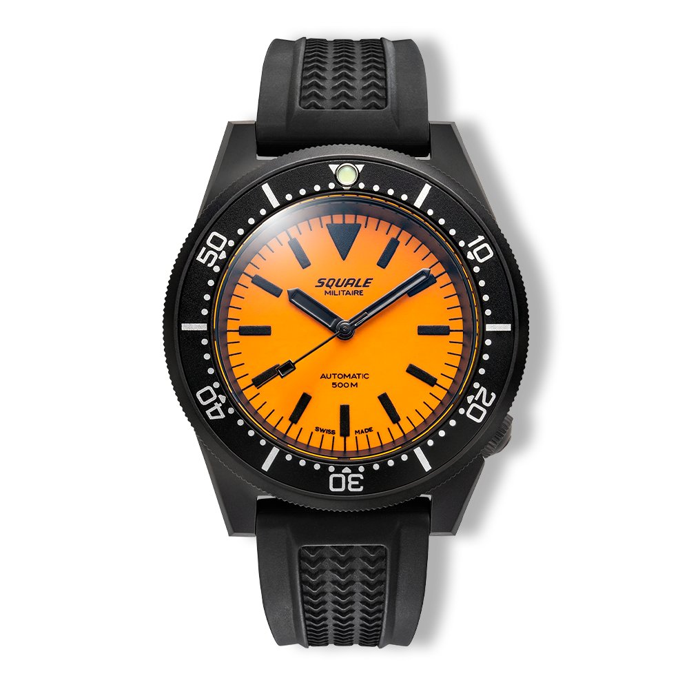 Squale 1521 Full Luminous orange Militaire — Caoutchouc noir — vue de face