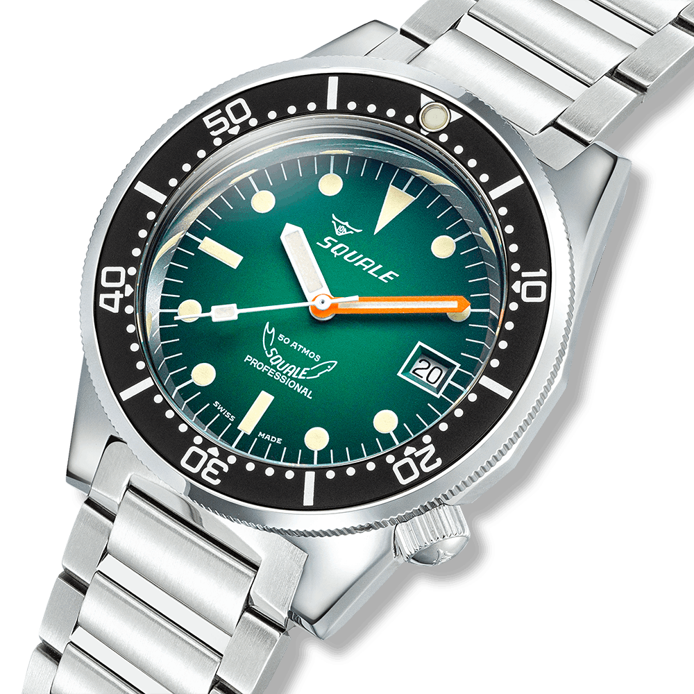 Squale 1521 Green Ray — Acier — détail de la montre