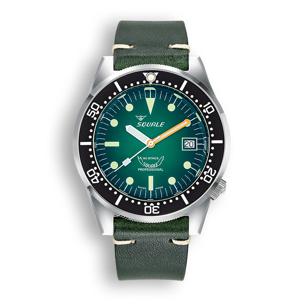 Squale 1521 Green Ray — Cuir vert — vue de face