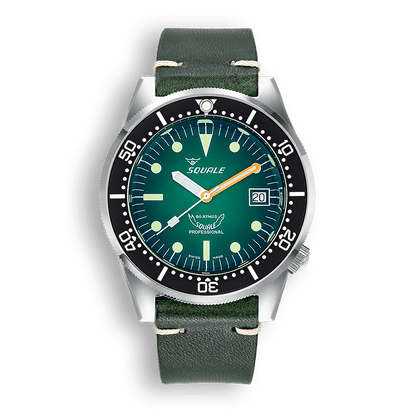 Squale 1521 Green Ray — Cuir vert — vue de face