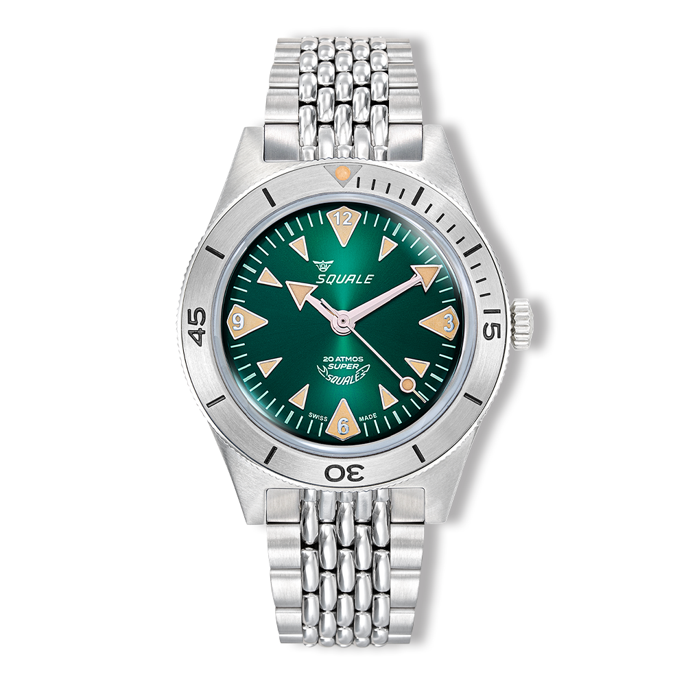 Squale Super Squale Big Arrows verte — bracelet acier — vue de face