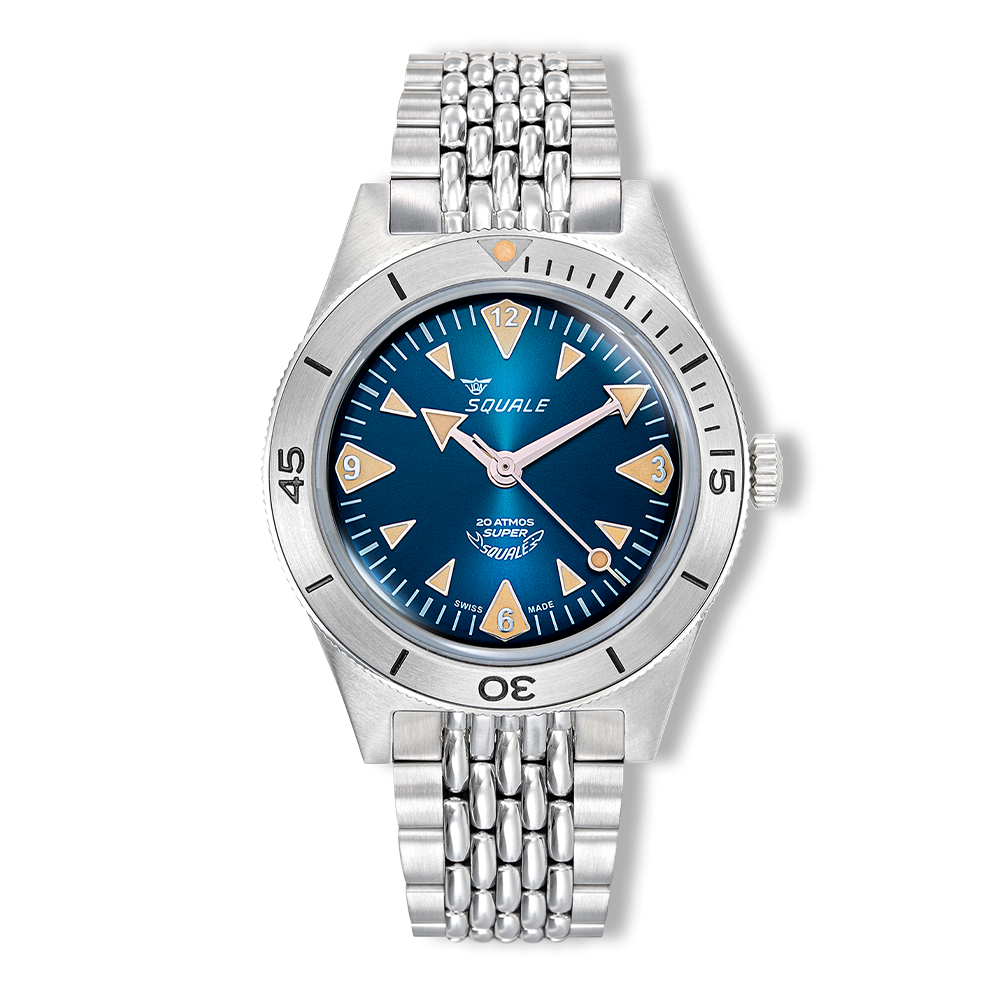 Squale Super Squale Big Arrows bleue — bracelet acier — vue de face