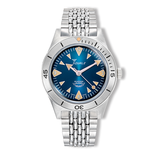 Squale Super Squale Big Arrows bleue — bracelet acier — vue de face