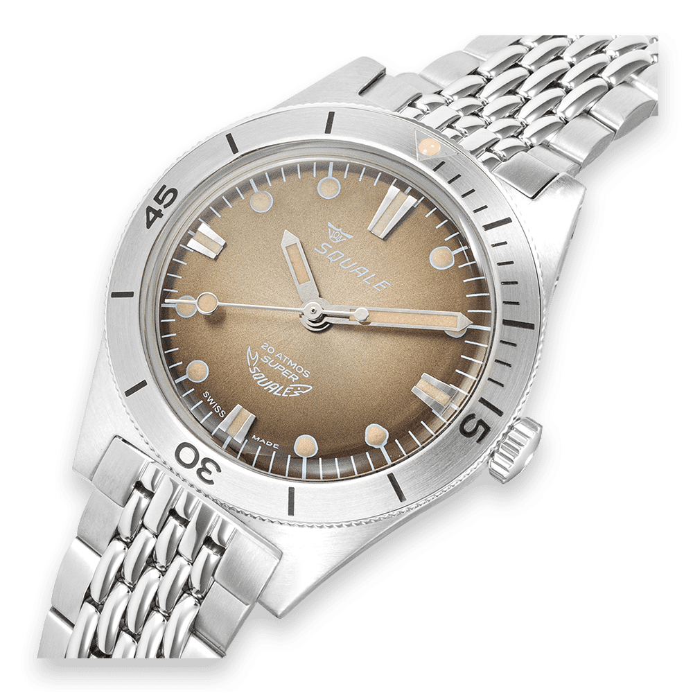 Squale Super Squale Sunray marron — bracelet acier — détail du cadran