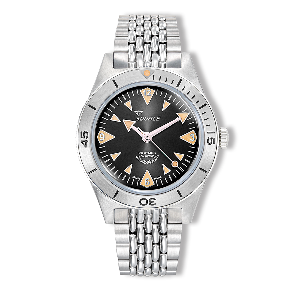 Squale Super Squale Big Arrows noire — bracelet acier — vue de face