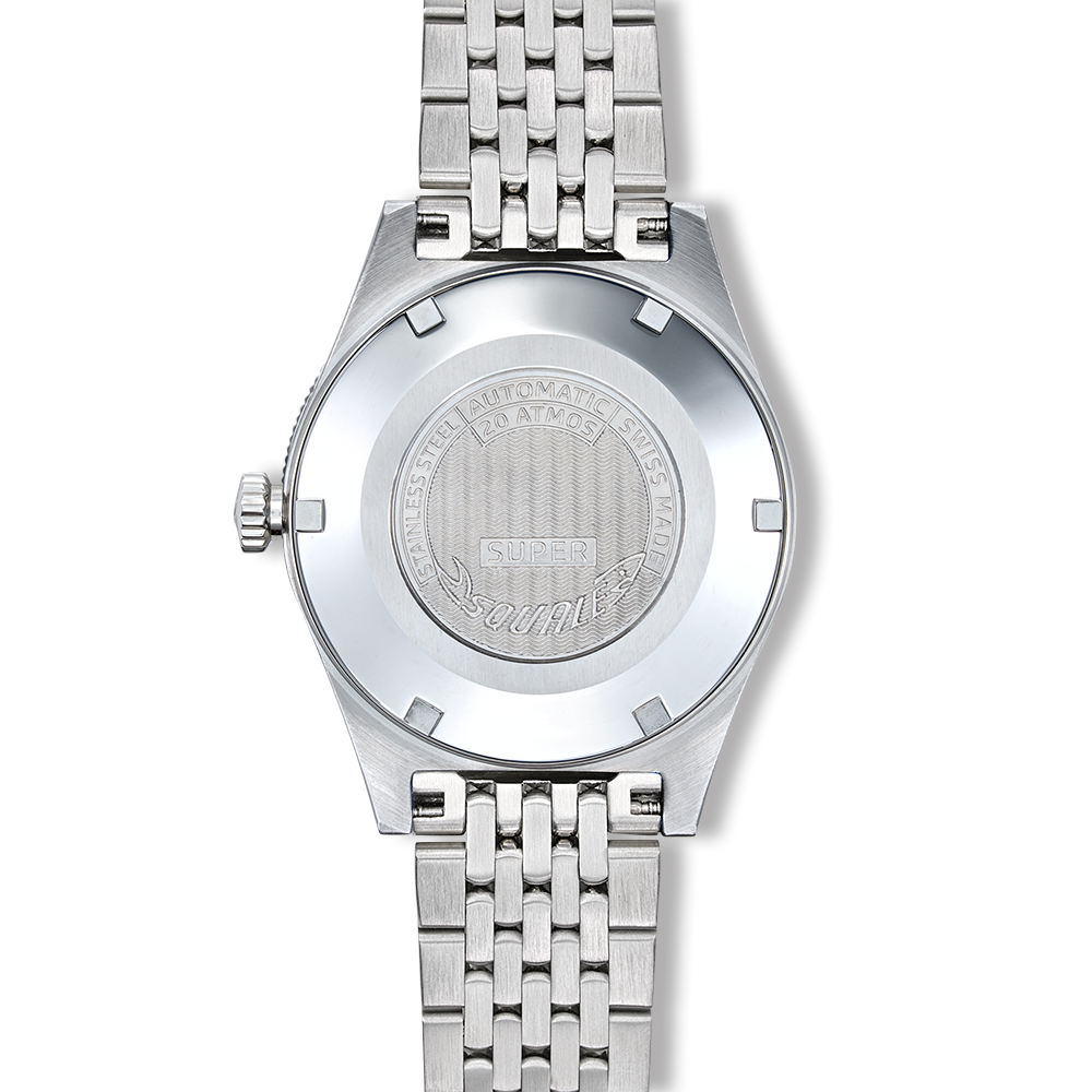 Squale Super Squale Big Arrows bleue — bracelet acier — vue de dos