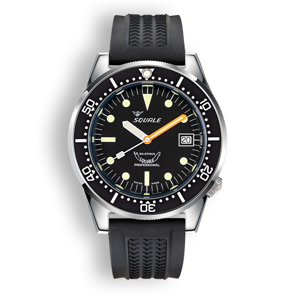 Squale 1521 Classic noire — Base — caoutchouc noir — vue de face