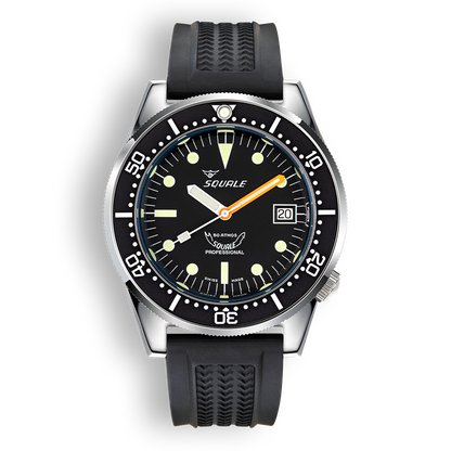 Squale 1521 Classic noire — Base — caoutchouc noir — vue de face