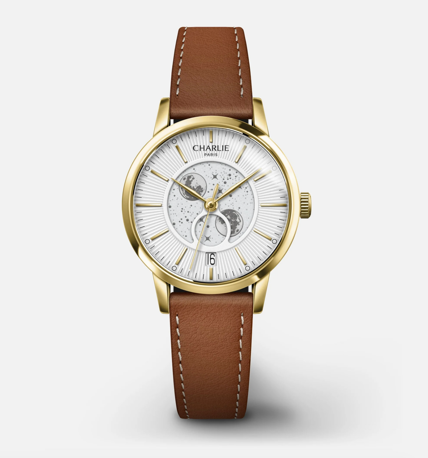 Montre Charlie Paris : Sully Quartz Phase De Lune Blanc Or
