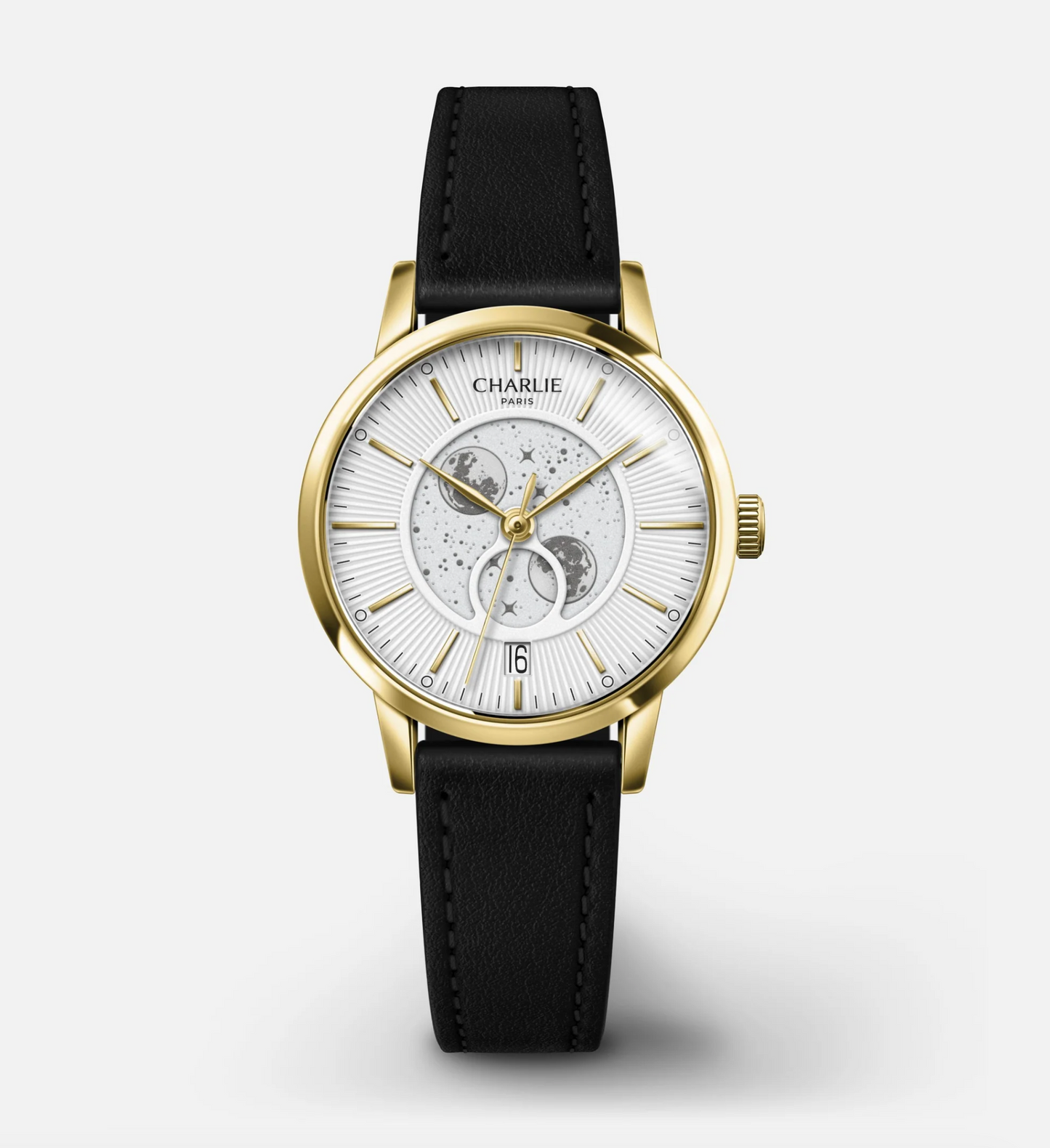 Montre Charlie Paris : Sully Quartz Phase De Lune Blanc Or