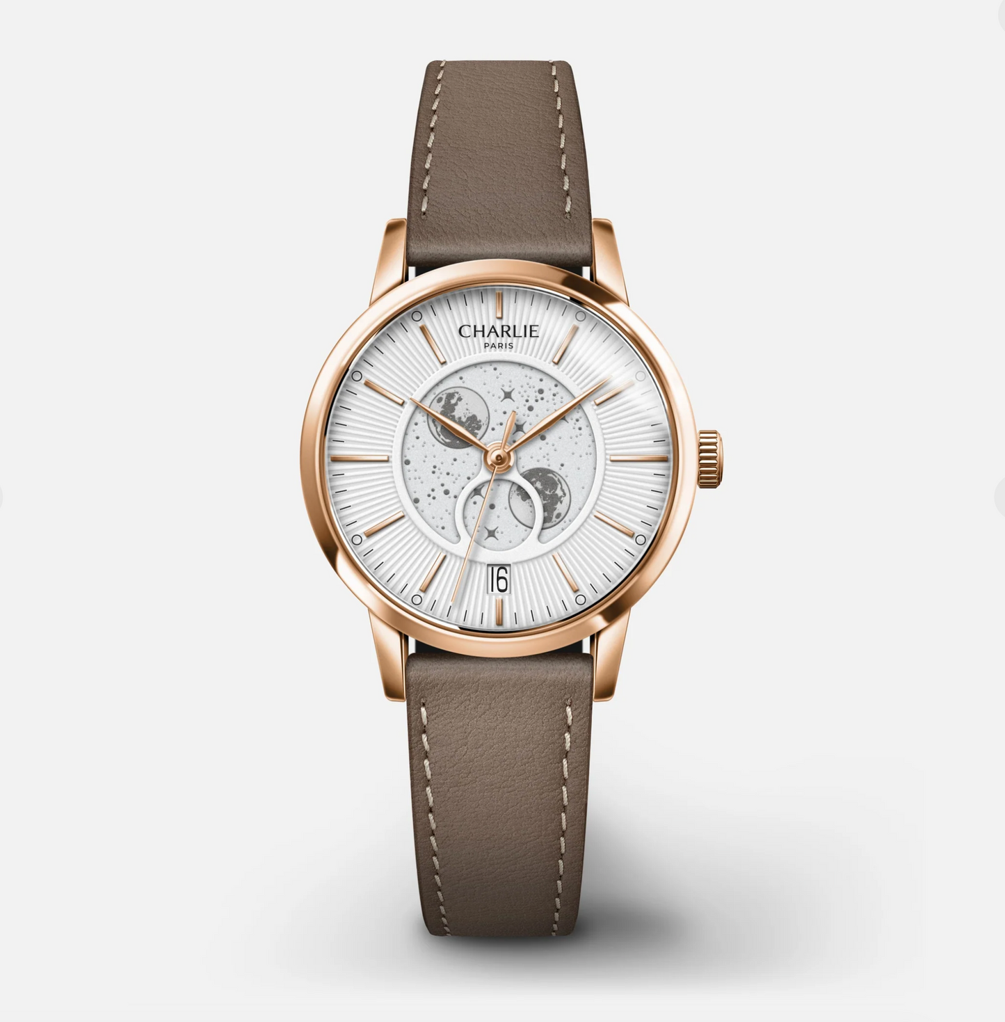 Montre Charlie Paris : Sully Quartz Phase De Lune Blanc & Or Rose