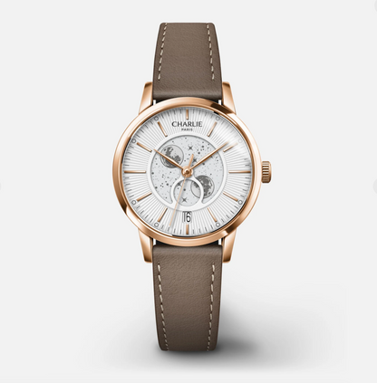 Montre Charlie Paris : Sully Quartz Phase De Lune Blanc & Or Rose