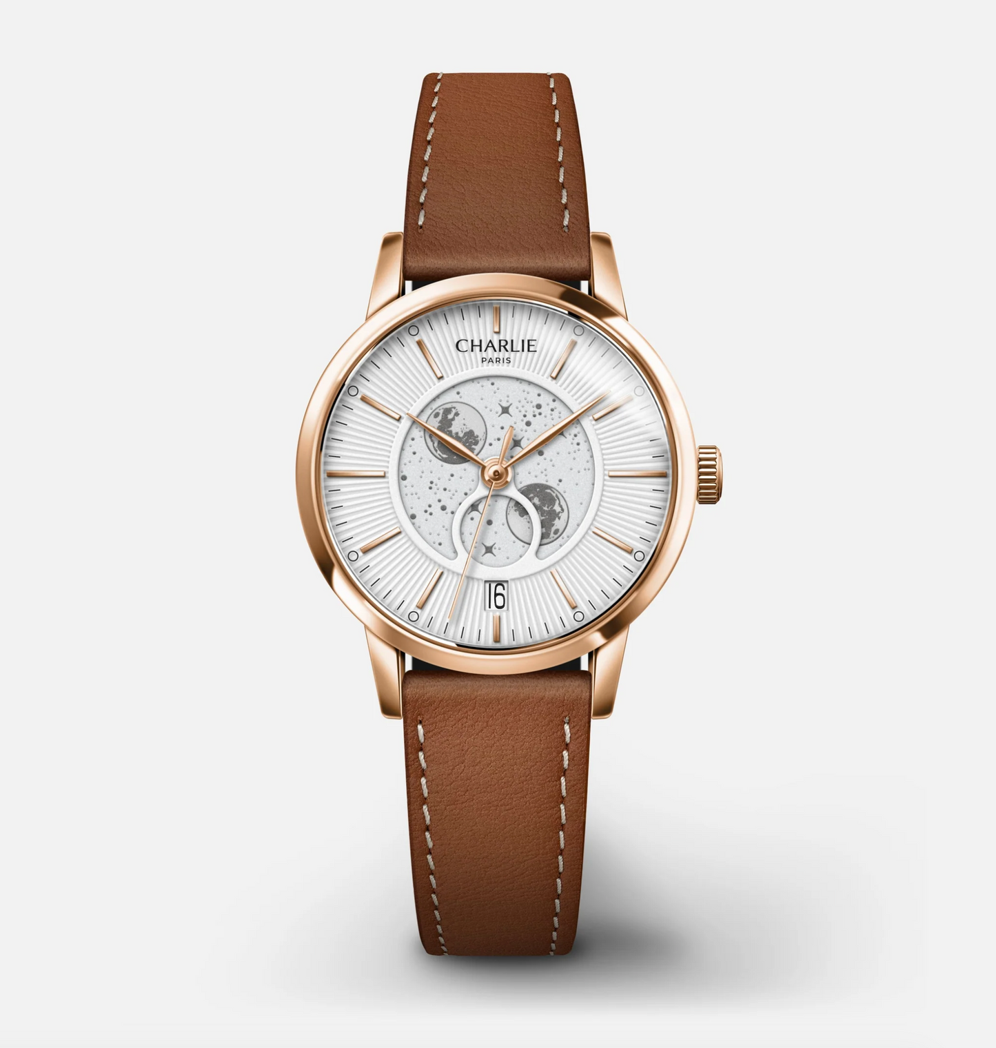 Montre Charlie Paris : Sully Quartz Phase De Lune Blanc & Or Rose