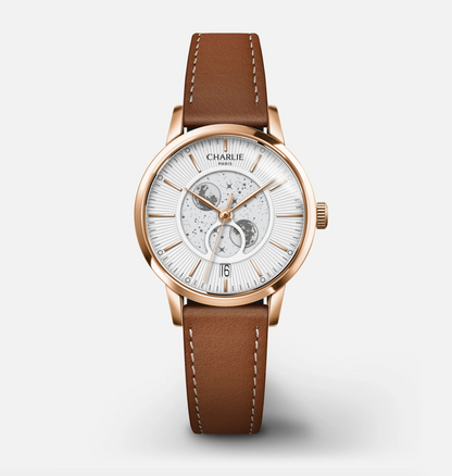 Montre Charlie Paris : Sully Quartz Phase De Lune Blanc & Or Rose