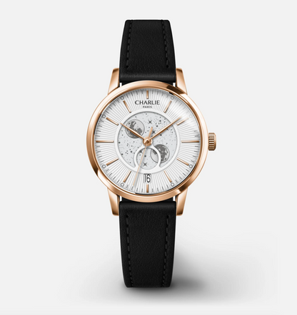 Montre Charlie Paris : Sully Quartz Phase De Lune Blanc & Or Rose