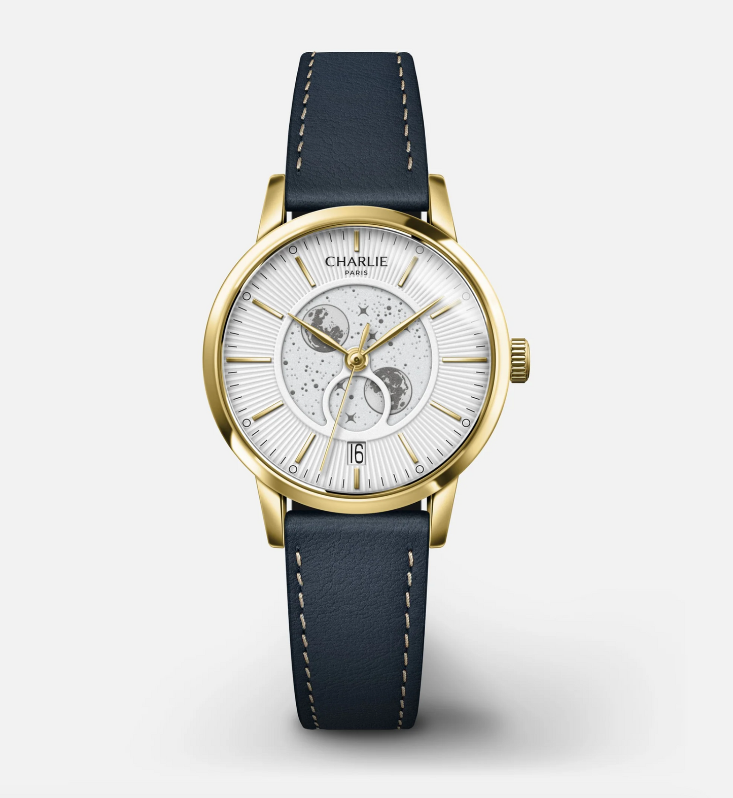 Montre Charlie Paris : Sully Quartz Phase De Lune Blanc Or