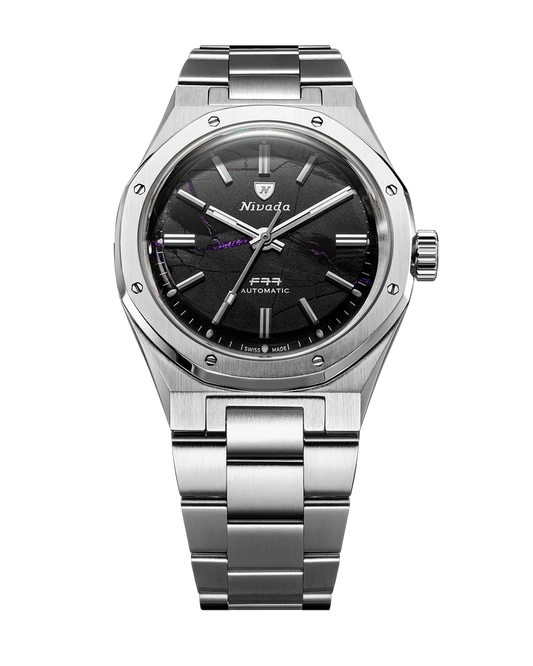 Nivada Grenchen Watch: F77 MKII Black Shungite 100th Anniversary Edition