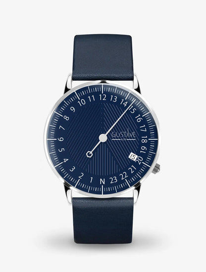 GUSTAVE : ANDRÉ 24H -CADRAN BLEU - BOÎTIER ARGENT