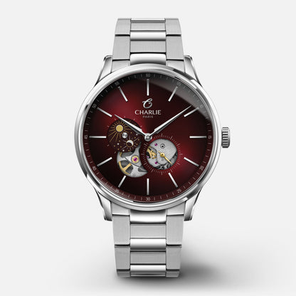 CHARLIE PARIS WATCH: INITIAL OPEN HEART DAY/NIGHT RED 