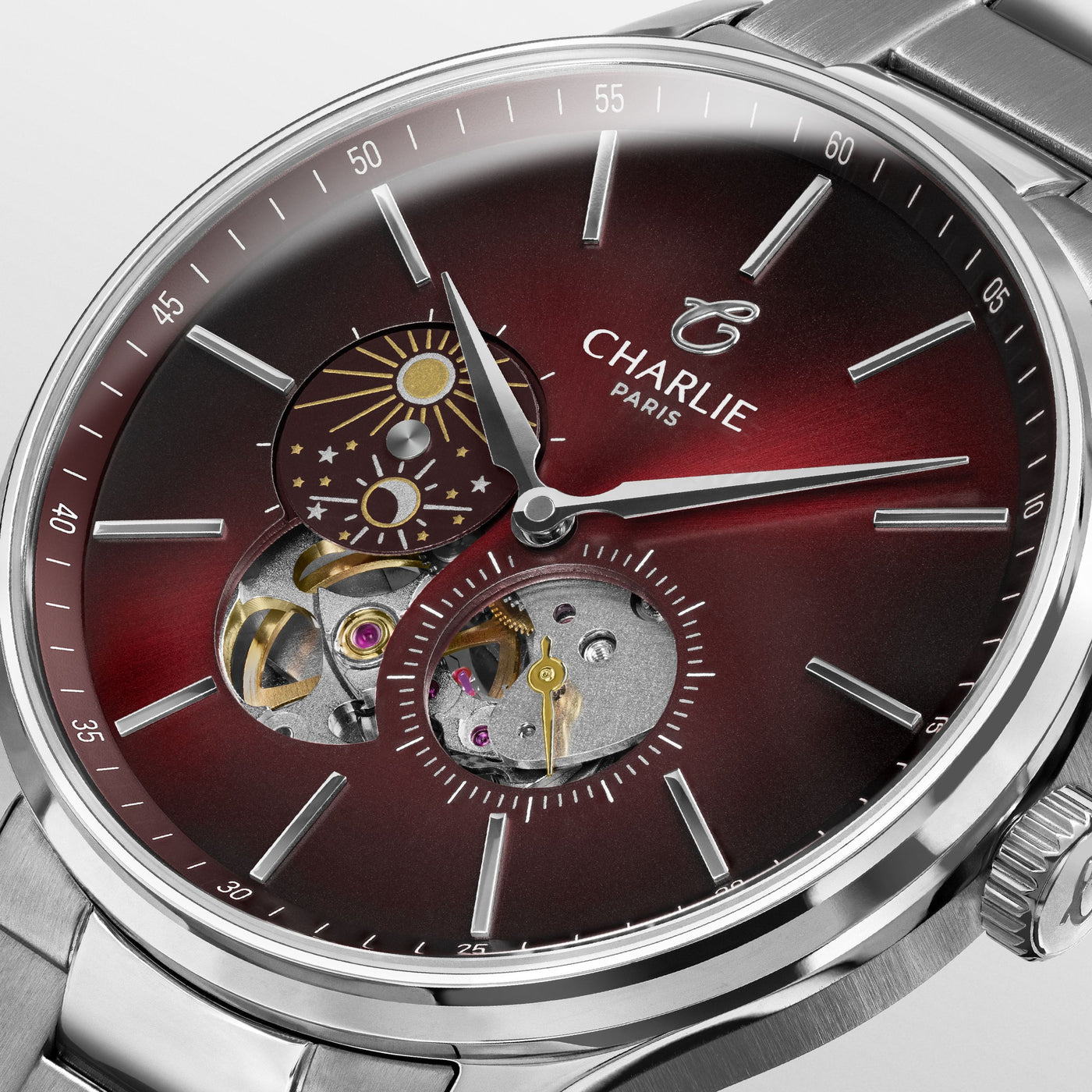 CHARLIE PARIS WATCH: INITIAL OPEN HEART DAY/NIGHT RED 