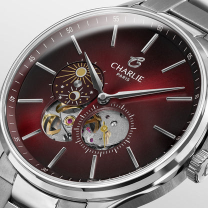 CHARLIE PARIS WATCH: INITIAL OPEN HEART DAY/NIGHT RED 