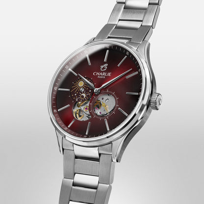 CHARLIE PARIS WATCH: INITIAL OPEN HEART DAY/NIGHT RED 