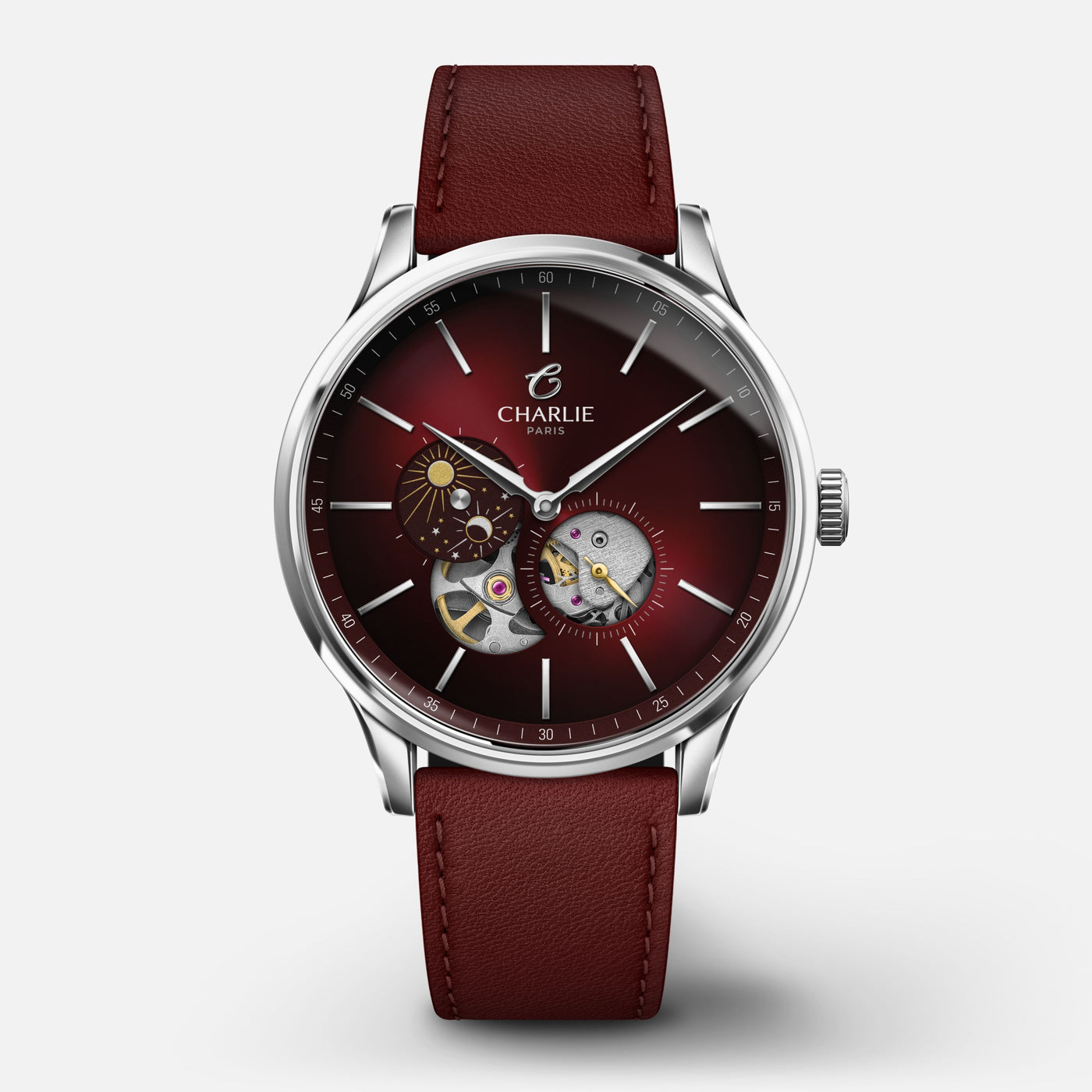 CHARLIE PARIS WATCH: INITIAL OPEN HEART DAY/NIGHT RED 