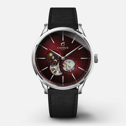 CHARLIE PARIS WATCH: INITIAL OPEN HEART DAY/NIGHT RED 