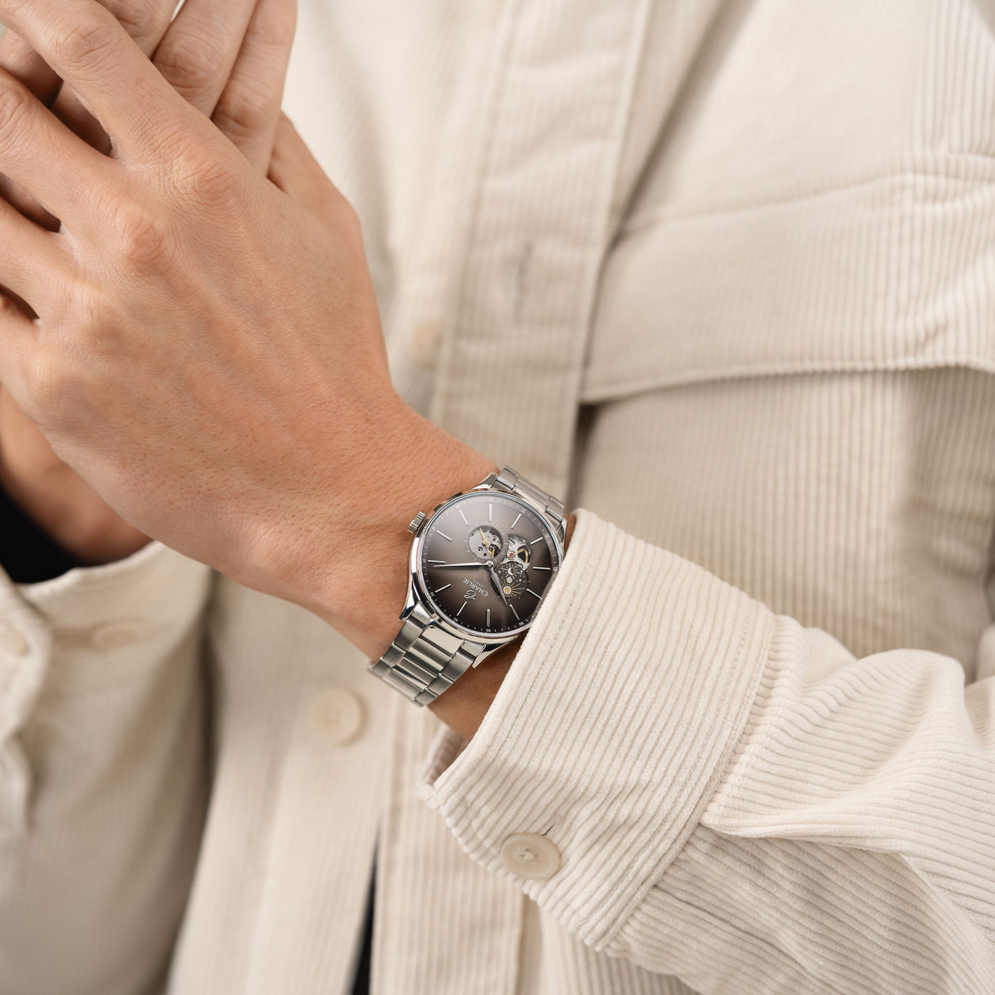 CHARLIE PARIS WATCH: INITIAL OPEN HEART DAY/NIGHT TAUPE 