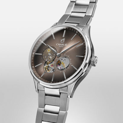 CHARLIE PARIS WATCH: INITIAL OPEN HEART DAY/NIGHT TAUPE 