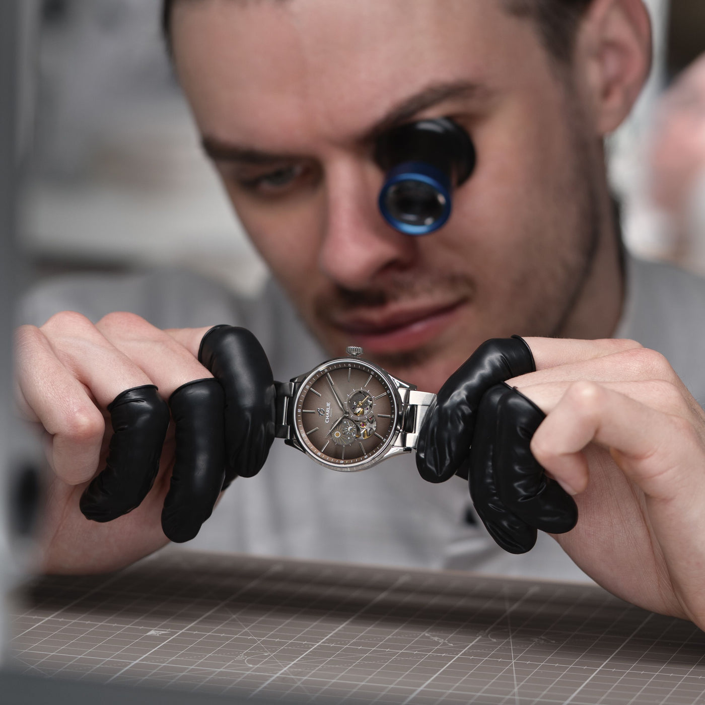 CHARLIE PARIS WATCH: INITIAL OPEN HEART DAY/NIGHT TAUPE 