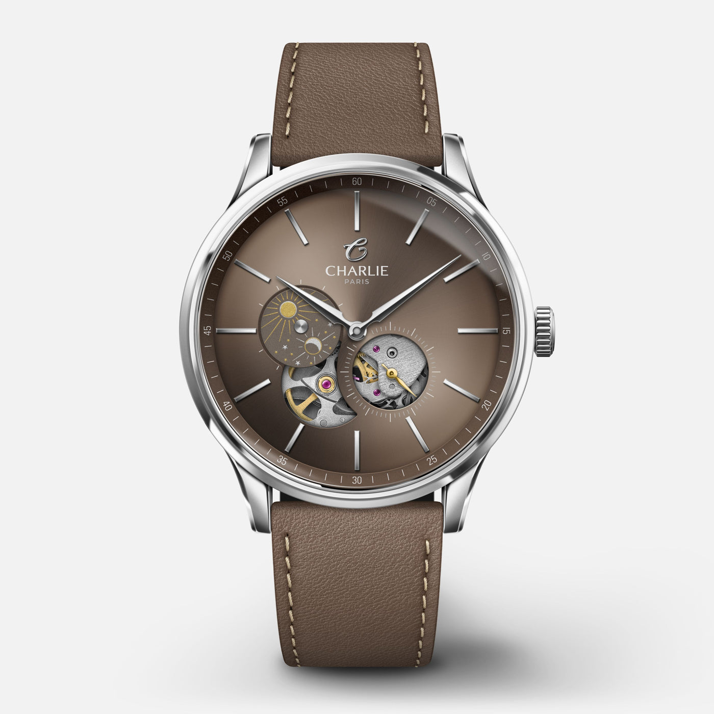 CHARLIE PARIS WATCH: INITIAL OPEN HEART DAY/NIGHT TAUPE 