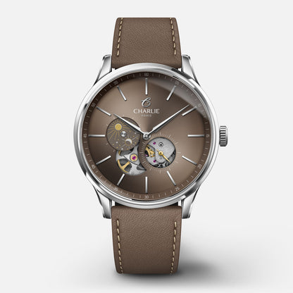 CHARLIE PARIS WATCH: INITIAL OPEN HEART DAY/NIGHT TAUPE 