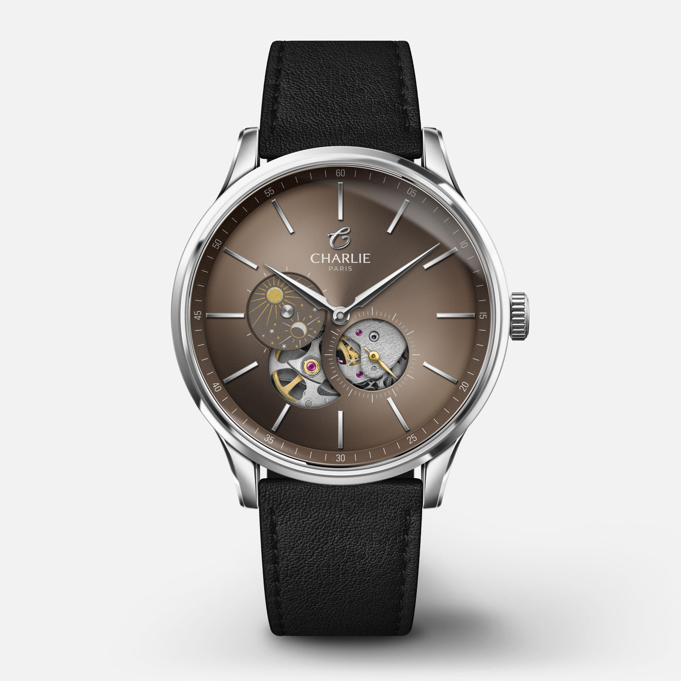 CHARLIE PARIS WATCH: INITIAL OPEN HEART DAY/NIGHT TAUPE 