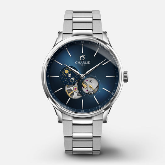 CHARLIE PARIS WATCH: INITIAL OPEN HEART DAY/NIGHT BLUE 