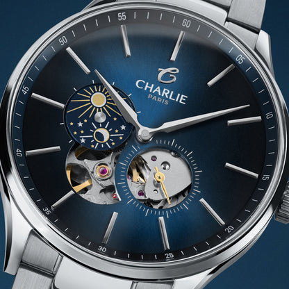 CHARLIE PARIS WATCH: INITIAL OPEN HEART DAY/NIGHT BLUE 