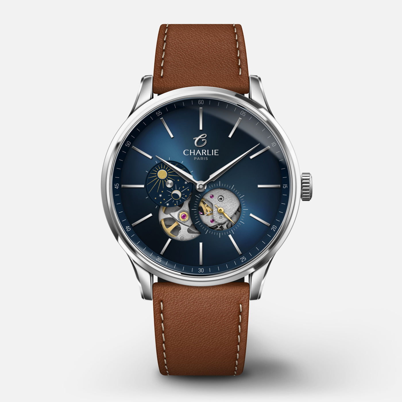 CHARLIE PARIS WATCH: INITIAL OPEN HEART DAY/NIGHT BLUE 