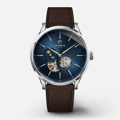 CHARLIE PARIS WATCH: INITIAL OPEN HEART DAY/NIGHT BLUE 