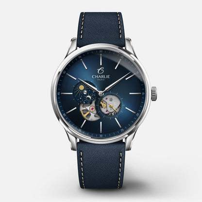 CHARLIE PARIS WATCH: INITIAL OPEN HEART DAY/NIGHT BLUE 