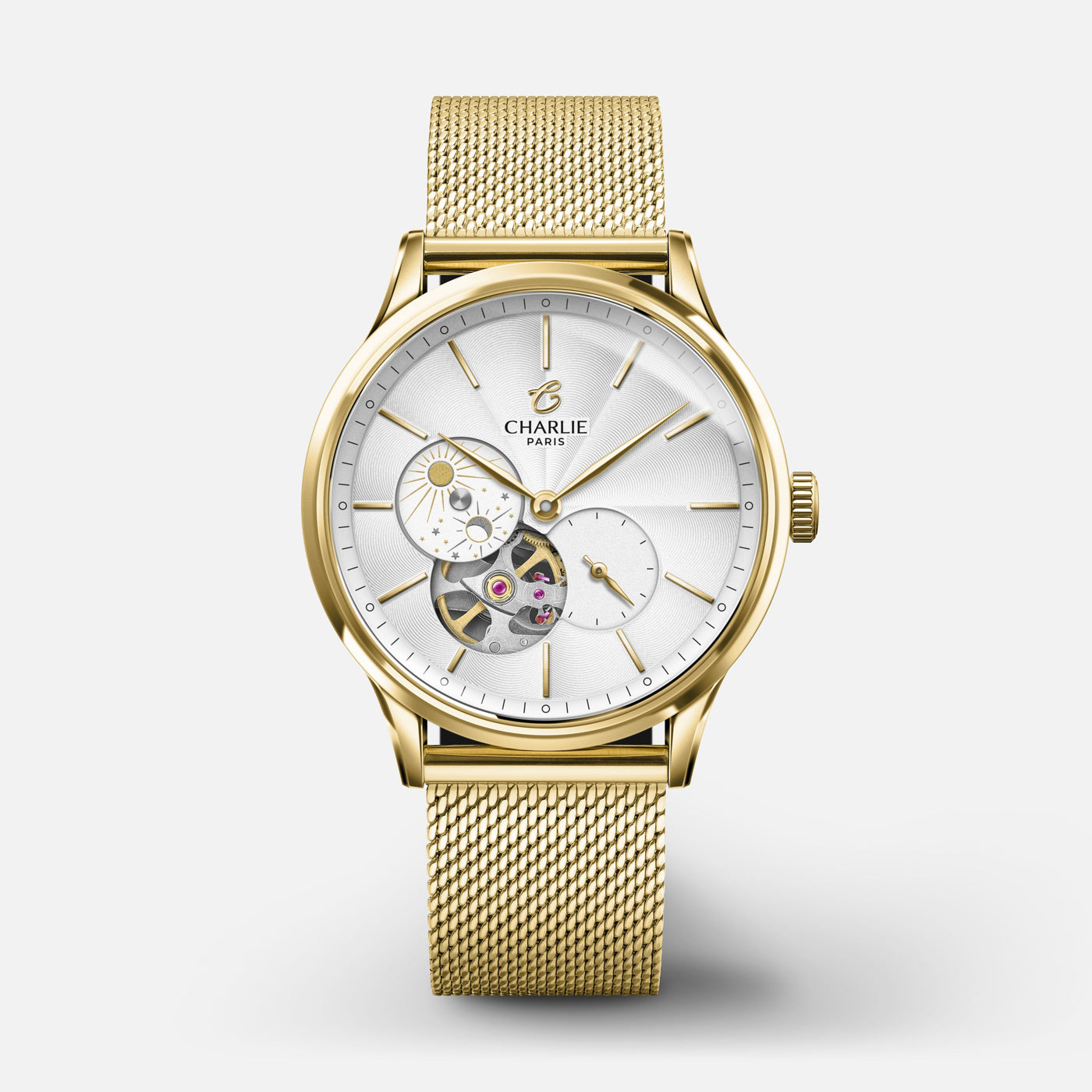 CHARLIE PARIS WATCH: INITIAL 36 OPEN HEART DAY/NIGHT GOLD