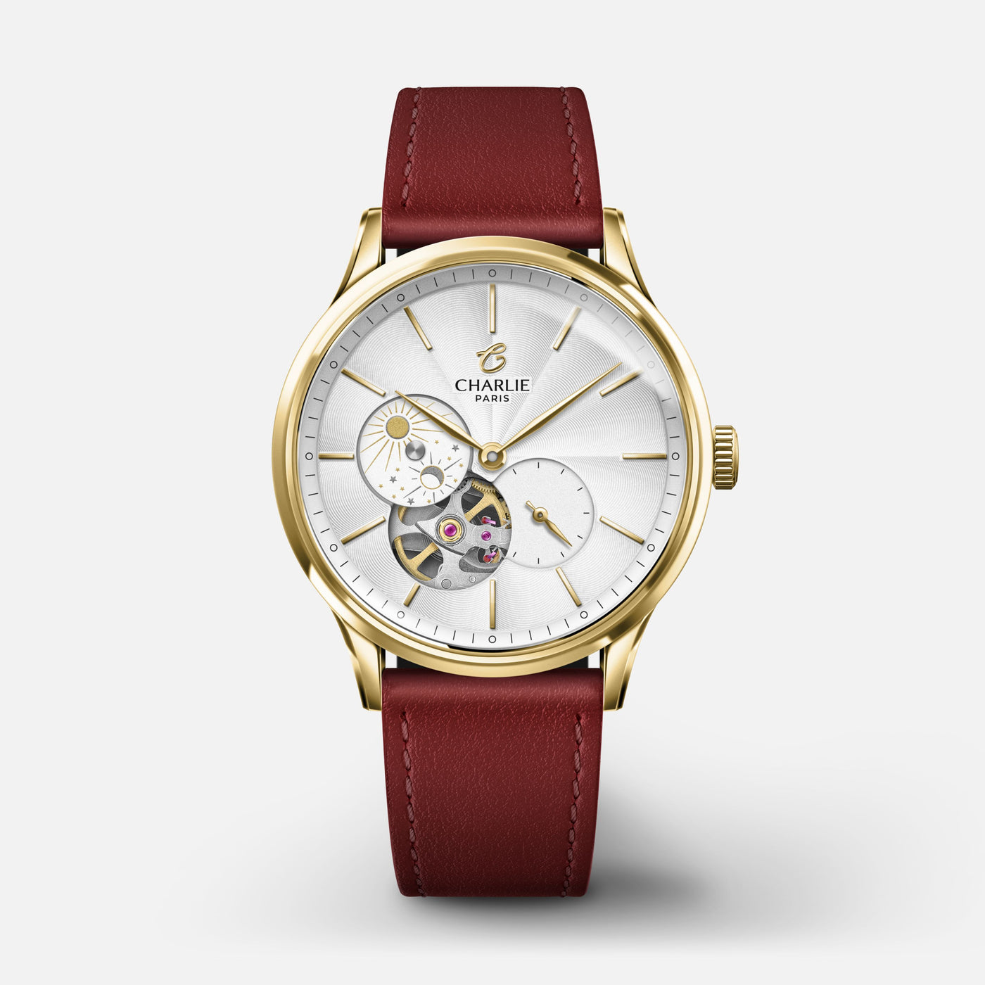 CHARLIE PARIS WATCH: INITIAL 36 OPEN HEART DAY/NIGHT GOLD