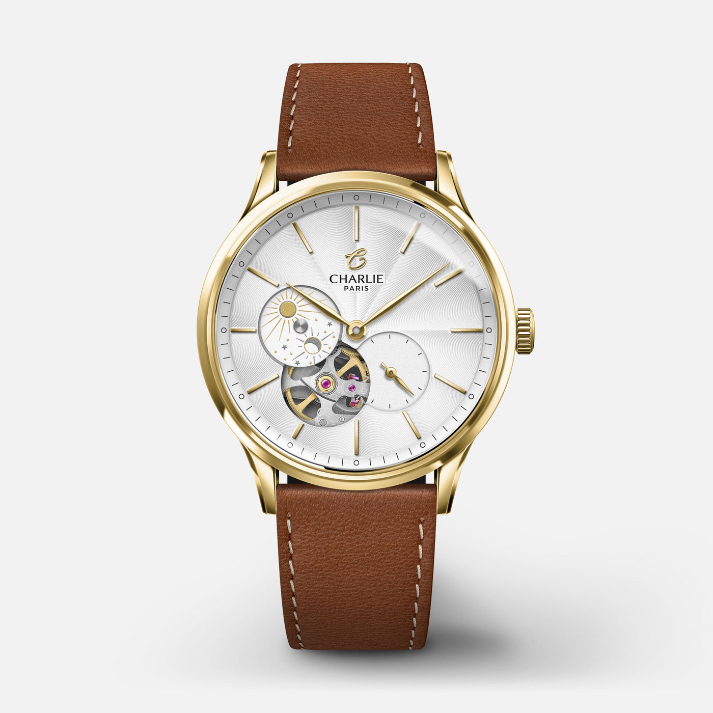CHARLIE PARIS WATCH: INITIAL 36 OPEN HEART DAY/NIGHT GOLD