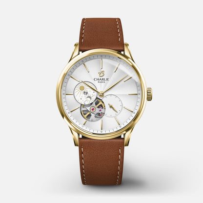 CHARLIE PARIS WATCH: INITIAL 36 OPEN HEART DAY/NIGHT GOLD